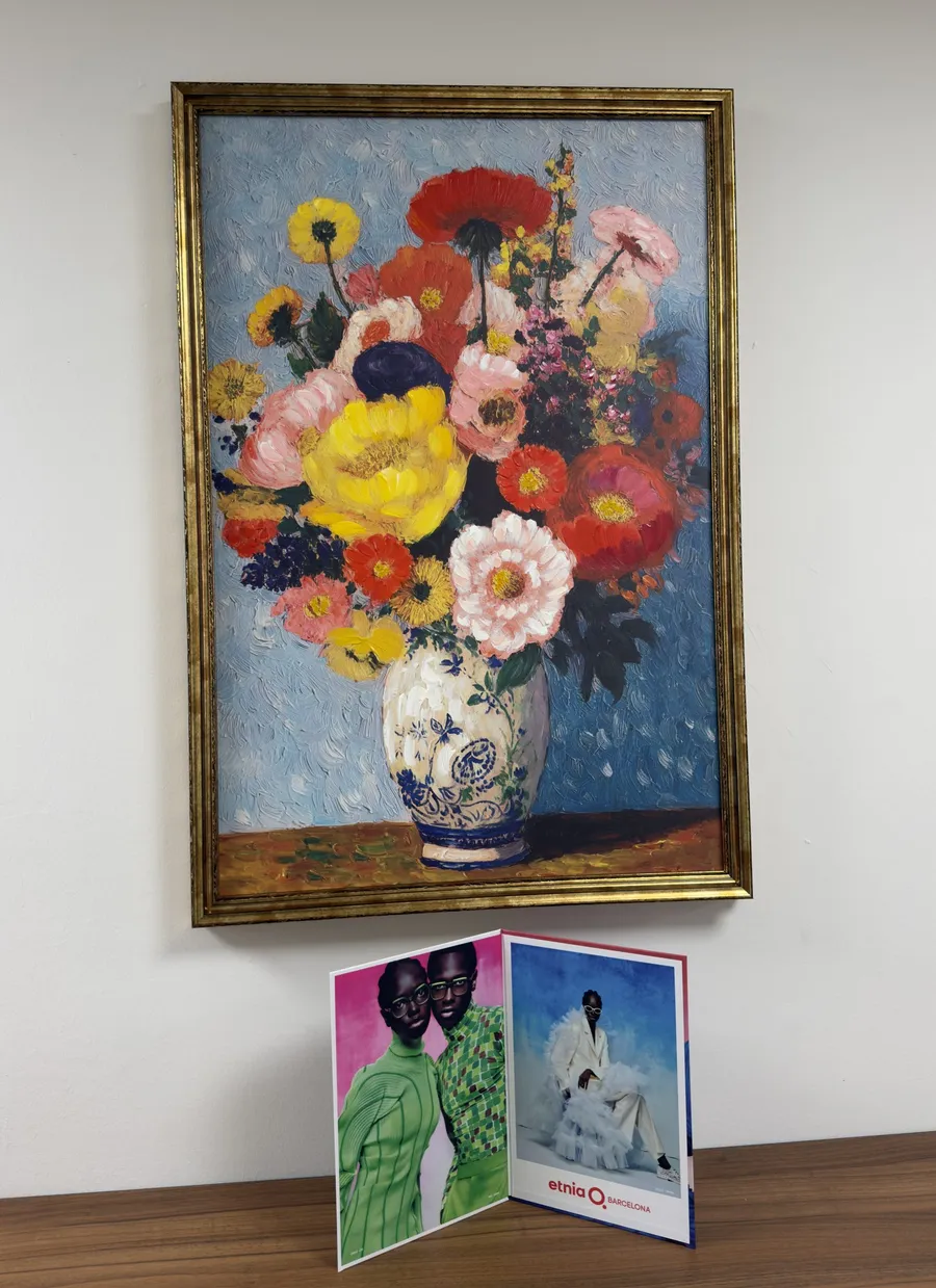 Artwork above an eyewear display in the Ashby practice