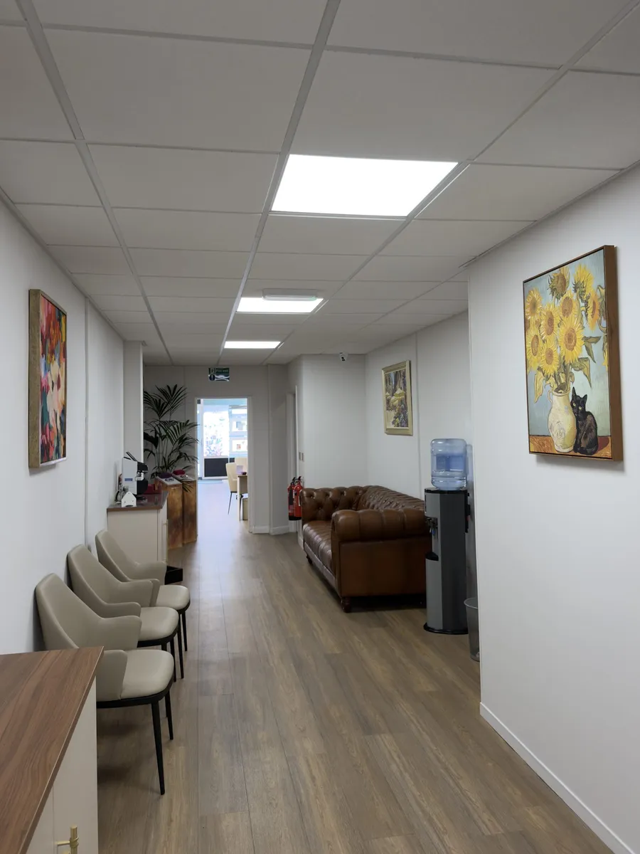 Looking down the length of the refitted practice towards the waiting area