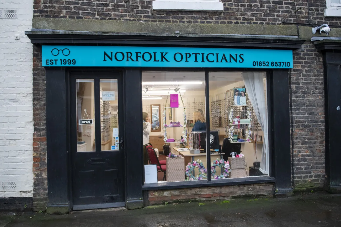 The Norfolk Opticians shopfront on Bridge Street, Brigg